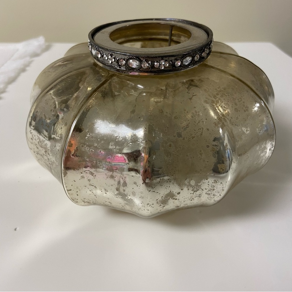 Mercury Glass Tea CANDEL Holder with Rhinestones